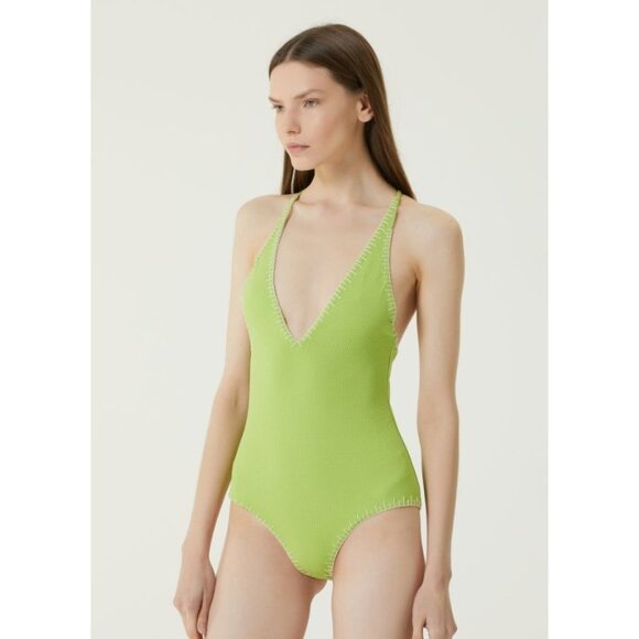 Marysia NWOT One-Piece Lime Green Halter Neck Swimsuit With V-Neck Cross Strap L